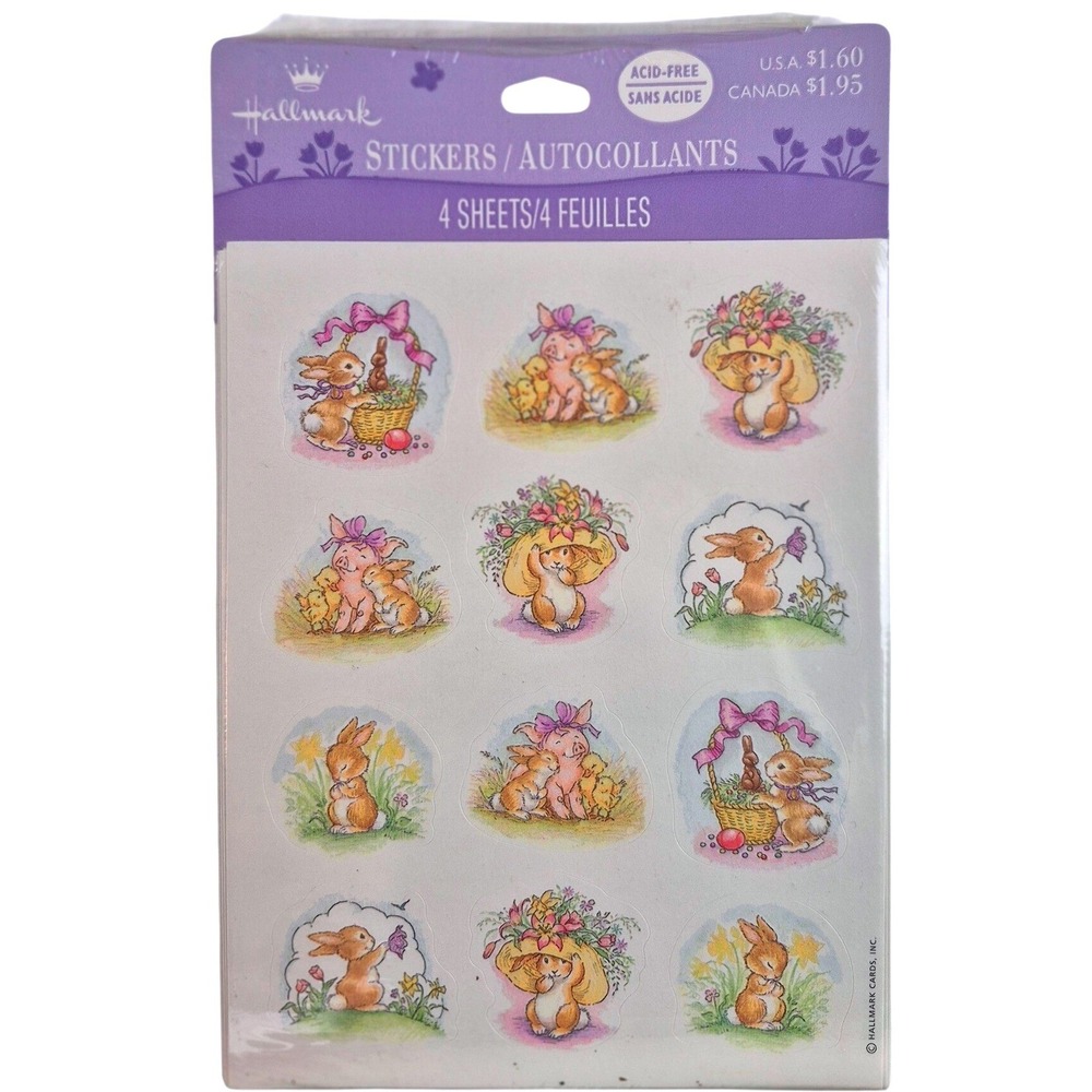 Hallmark‎ Easter Bunny Stickers 4 Sheets Acid-Free Scrapbooking ESS1187 Vintage